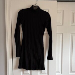 Reformation Black Ribbed Long-Sleeve Mock Neck Dress